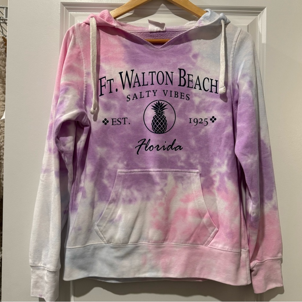Ft. Walton Beach Florida Sweatshirt Purple Pink Blue White Tie Dye V-neck Hoodie